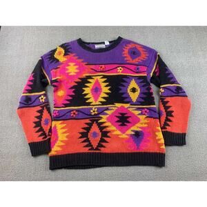 Vintage Stefano International Sportswear Sweater M Southwest Aztec 90s Neon Knit